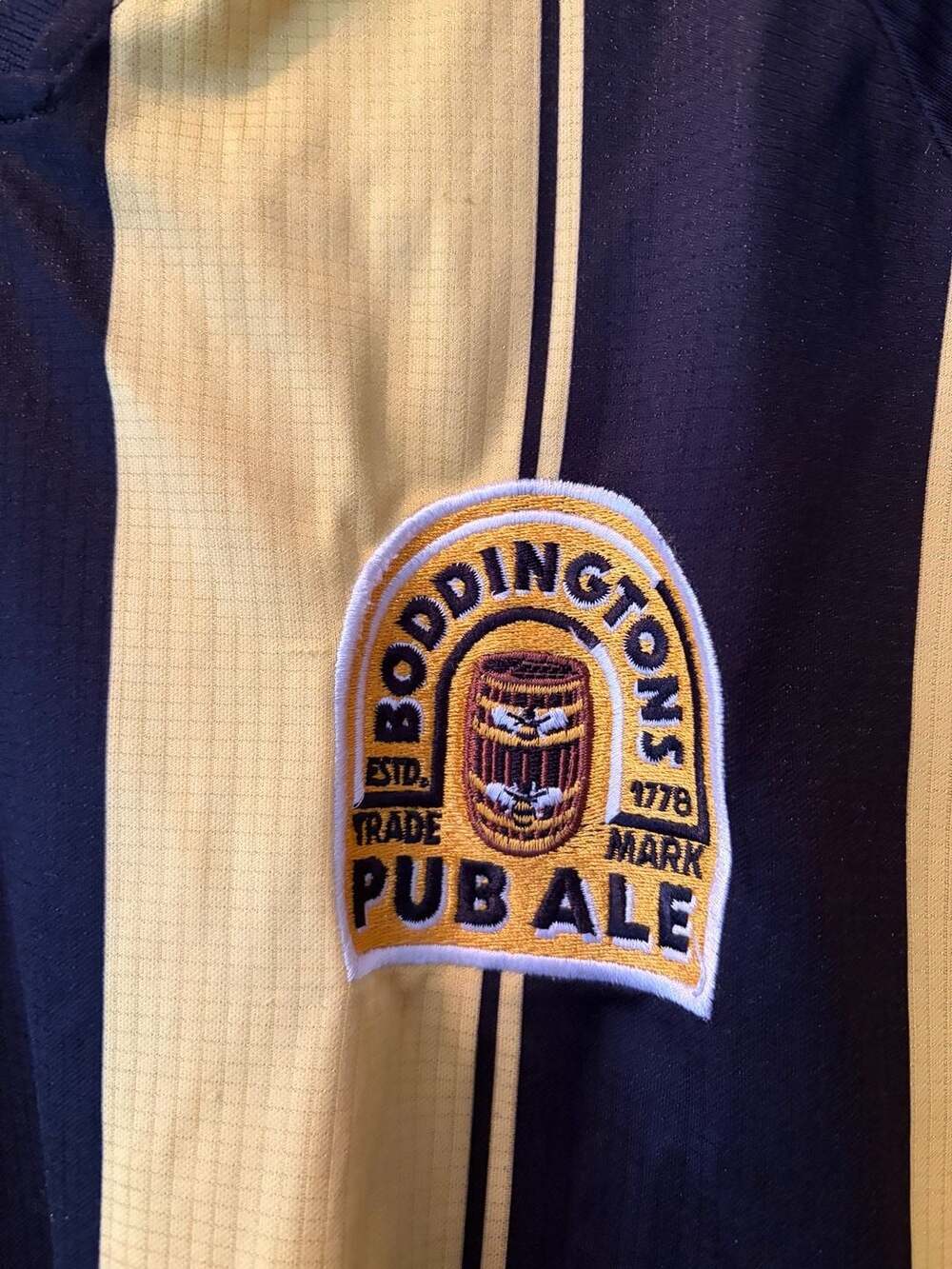 Vintage 90s Admiral Boddingtons Pub Ale Striped Soccer Jersey - Picture 3 of 5